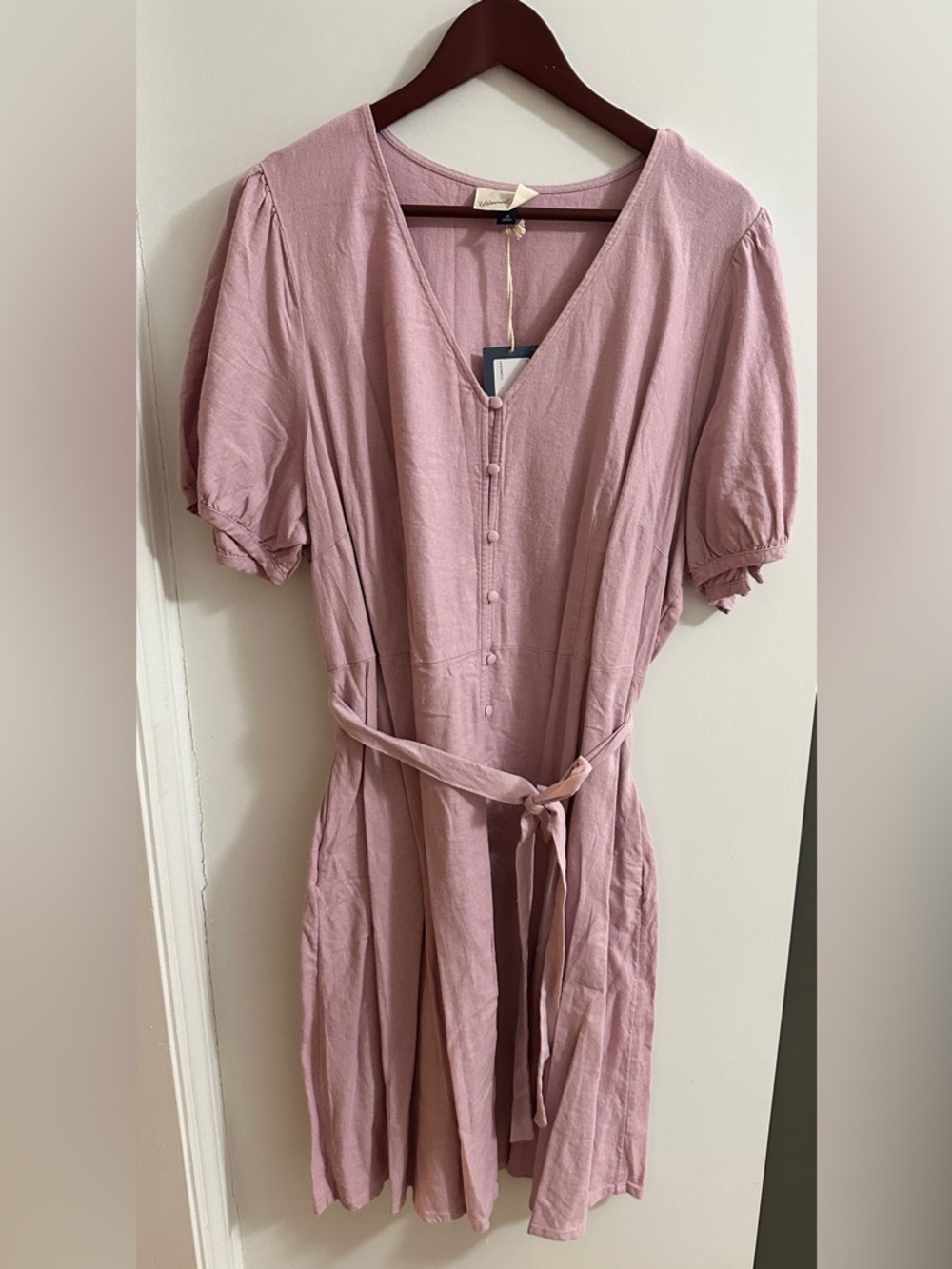 Women's Lilac Button-Front V-Neck Dress with Tie Waist NWT